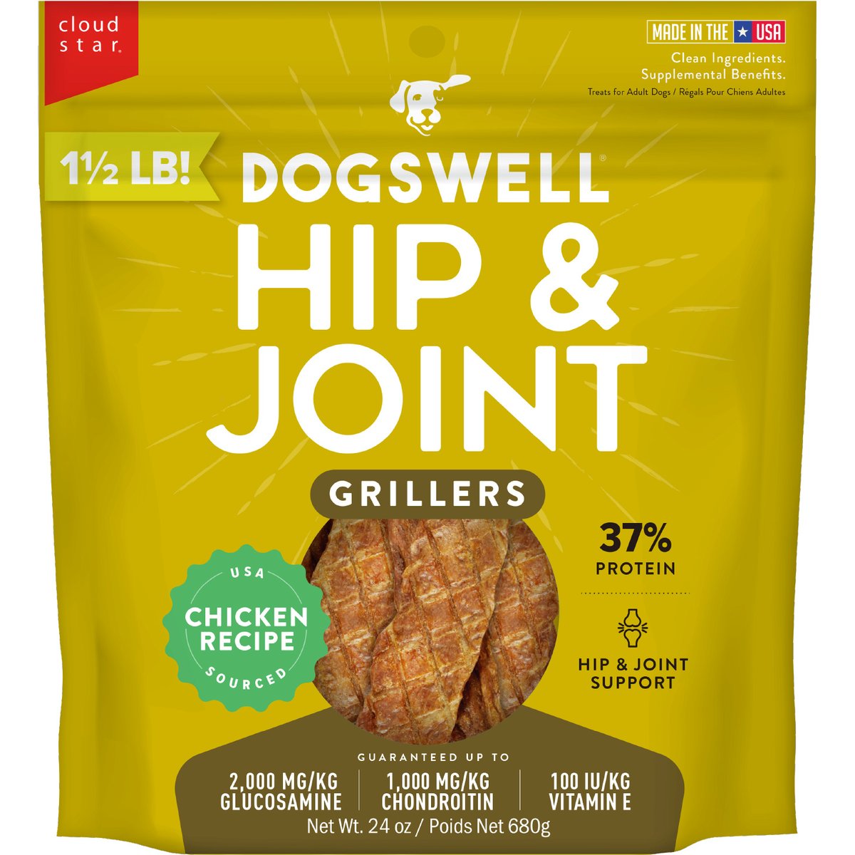 Dogswell Hip & Joint Grillers Chicken Recipe Grain-Free Dog Treats, 24-oz bag