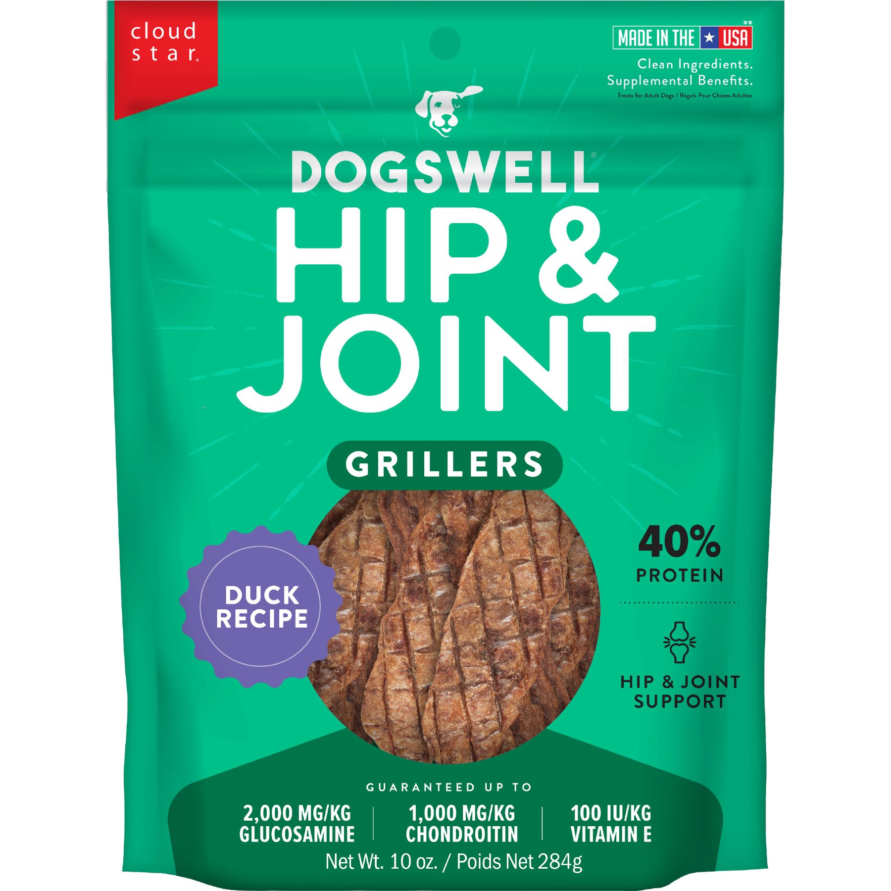 Dogswell Hip & Joint Grillers Duck Recipe Grain-Free Dog Treats, 10-oz bag