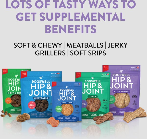 Show full view: Dogswell Hip & Joint Soft Strips Chicken Recipe Grain-Free Dog Treats, 20-oz bag slide 7 of 10