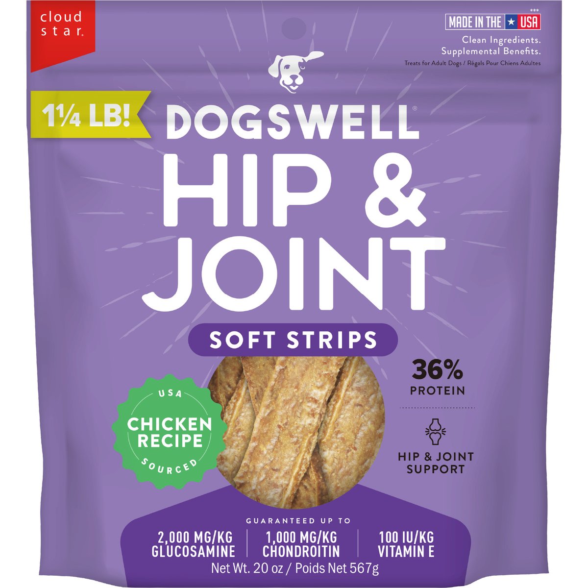 Dogswell Hip & Joint Soft Strips Chicken Recipe Grain-Free Dog Treats, 20-oz bag
