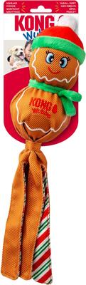 Show full view: KONG Christmas Holiday Wubba Gingerbread Man Squeaky Plush Dog Toy, Brown, Large slide 3 of 3