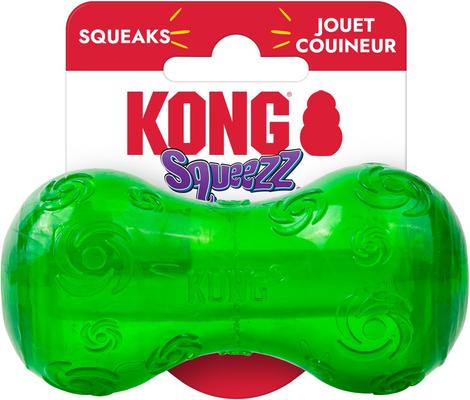 Show full view: KONG Christmas Holiday Squeezz Dumbbell Dog Toy, Red/Green, Small slide 4 of 5
