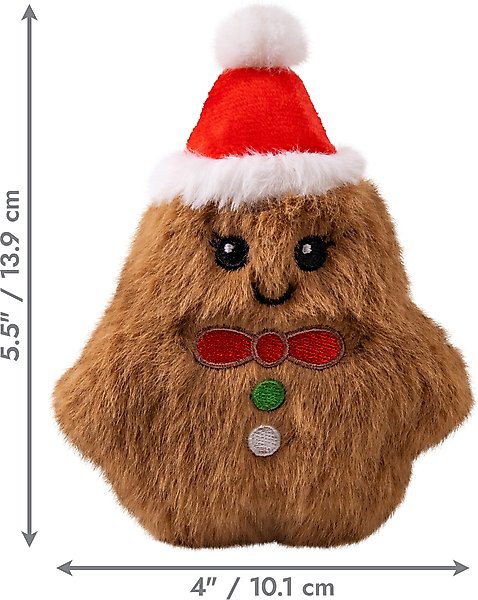 Show full view: KONG Holiday Snuzzles Mini Gingerbread Squeaky Plush Dog Toy, Brown, X-Small slide 2 of 4