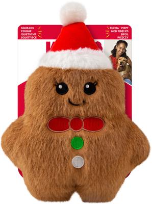 Show full view: KONG Christmas Holiday Snuzzles Gingerbread Squeaky Plush Dog Toy, Brown, Medium slide 3 of 4