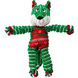 KONG Holiday Floppy Knots Fox Plush Dog Toy, Green, Small/Medium