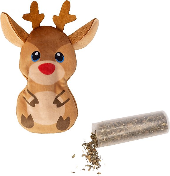 Show full view: KONG Holiday Refillables Reindeer Plush Cat Toy with Catnip, Brown slide 1 of 3