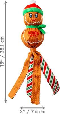 Show full view: KONG Christmas Holiday Wubba Gingerbread Man Squeaky Plush Dog Toy, Brown, Large slide 2 of 3