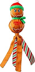 KONG Holiday Wubba Gingerbread Man Squeaky Plush Dog Toy, Brown, Large