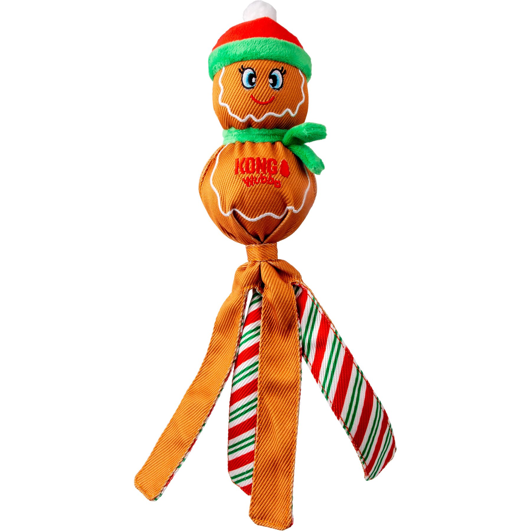 KONG Christmas Holiday Wubba Gingerbread Man Squeaky Plush Dog Toy, Brown, Large