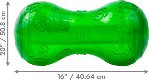 Show full view: KONG Christmas Holiday Squeezz Dumbbell Dog Toy, Red/Green, Small slide 3 of 5