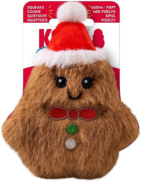 Show full view: KONG Holiday Snuzzles Mini Gingerbread Squeaky Plush Dog Toy, Brown, X-Small slide 3 of 4