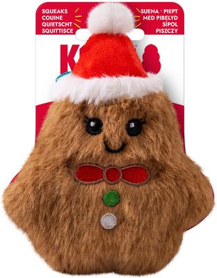 Show full view: KONG Holiday Snuzzles Mini Santa Gingerbread Squeaky Plush Dog Toy, X-Small slide 3 of 4