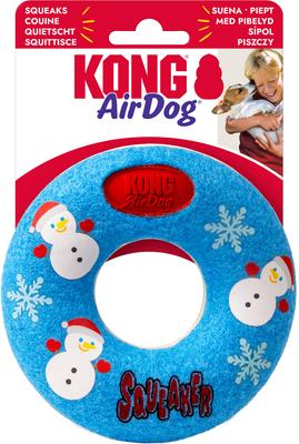 Show full view: KONG Christmas Holiday AirDog Donut Ball Dog Toy, Blue, Medium slide 3 of 3