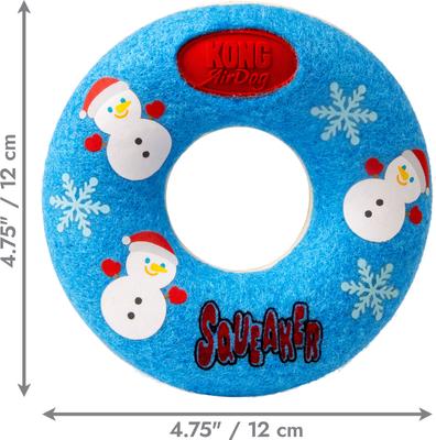 Show full view: KONG Christmas Holiday AirDog Donut Ball Dog Toy, Blue, Medium slide 2 of 3