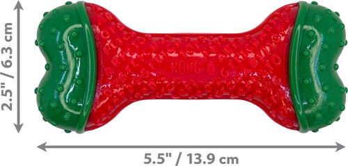 Show full view: KONG Holiday CoreStrength Bone Squeaky Dog Chew Toy, Red/Green, Small/Medium slide 2 of 3