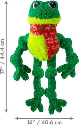 Show full view: KONG Christmas Holiday Knots Frog Squeaky Plush Dog Toy, Green, Large/X-Large slide 2 of 3