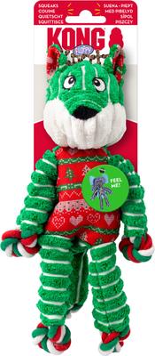 Show full view: KONG Christmas Holiday Floppy Knots Fox Plush Dog Toy, Green, Small/Medium slide 3 of 4
