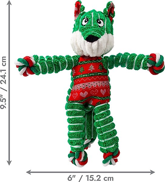 Show full view: KONG Holiday Floppy Knots Fox Plush Dog Toy, Green, Small/Medium slide 2 of 4