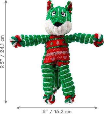 Show full view: KONG Christmas Holiday Floppy Knots Fox Plush Dog Toy, Green, Small/Medium slide 2 of 4