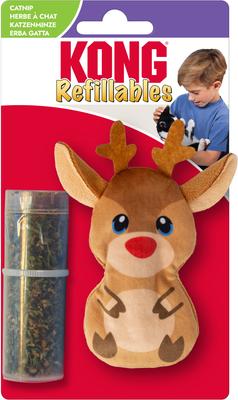 Show full view: KONG Christmas Holiday Refillables Reindeer Plush Cat Toy with Catnip, Brown slide 3 of 3