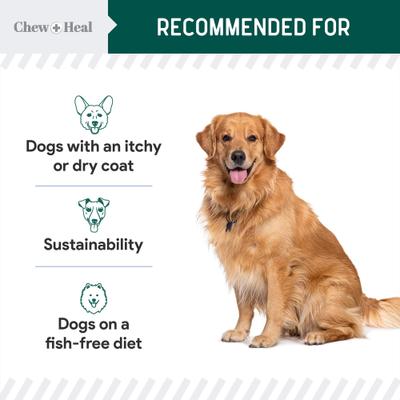 Show full view: Chew + Heal Vegan Single Ingredient EPA & DHA Omega-3 Algae Oil Skin & Coat Supplement for Dogs, 8-fl oz bottle slide 9 of 11