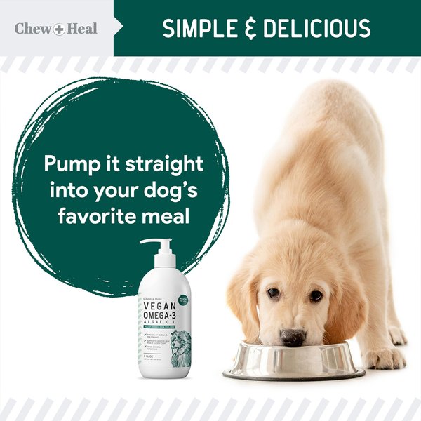 Chew + Heal Vegan Single Ingredient EPA & DHA Omega-3 Algae Oil Skin & Coat Supplement for Dogs