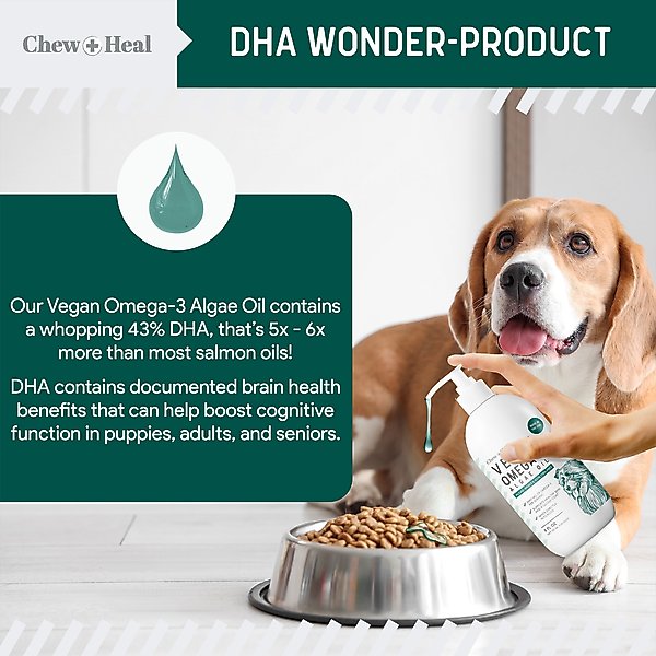 Chew + Heal Vegan Single Ingredient EPA & DHA Omega-3 Algae Oil Skin & Coat Supplement for Dogs