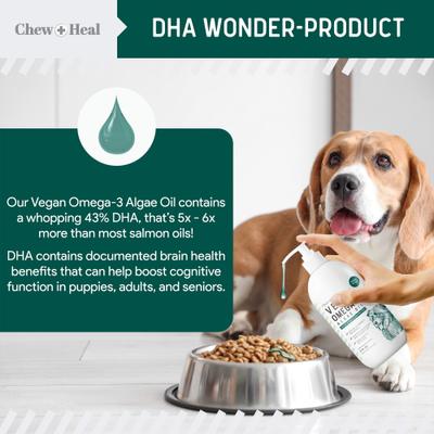 Show full view: Chew + Heal Vegan Single Ingredient EPA & DHA Omega-3 Algae Oil Skin & Coat Supplement for Dogs, 8-fl oz bottle slide 4 of 11