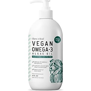 Chew + Heal Vegan Single Ingredient EPA & DHA Omega-3 Algae Oil Skin & Coat Supplement for Dogs, 4-fl oz bottle