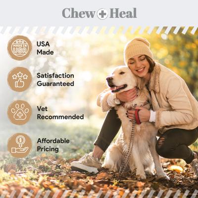 Show full view: Chew + Heal Glucosamine Hip + Joint Peanut Butter Flavored Soft Chew Joint Supplement for Dogs, 90 count slide 7 of 10