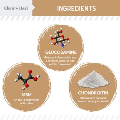 Show full view: Chew + Heal Glucosamine Hip + Joint Peanut Butter Flavored Soft Chew Joint Supplement for Dogs, 90 count slide 3 of 10