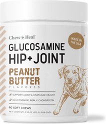 Chew + Heal Glucosamine Hip + Joint Peanut Butter Flavored Soft Chew Joint Supplement for Dogs, 90 count