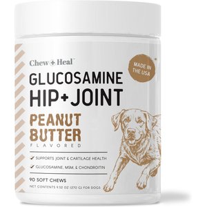 Chew + Heal Glucosamine Hip + Joint Peanut Butter Flavored Soft Chew Joint Supplement for Dogs, 90 count