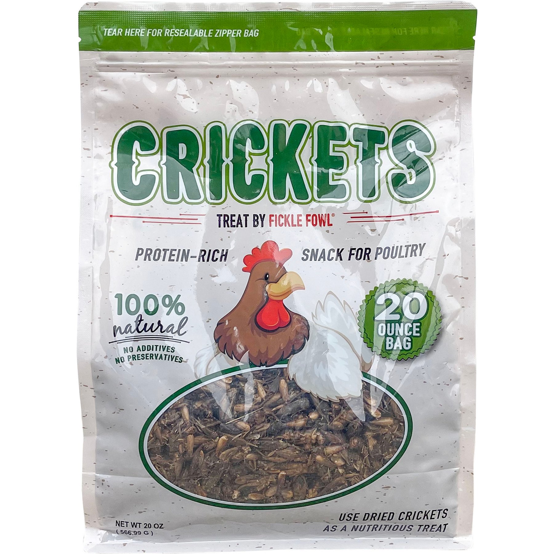 Fickle Fowl Dried Whole Crickets Poultry Treat, 20-oz bag