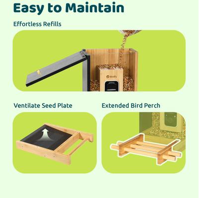 Show full view: Birdfy Bamboo Smart Bird Feeder with Camera Solar Powered, Black, 1.9L slide 8 of 8