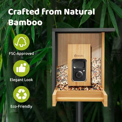 Show full view: Birdfy Bamboo Smart Bird Feeder with Camera Solar Powered, Black, 1.9L slide 5 of 8