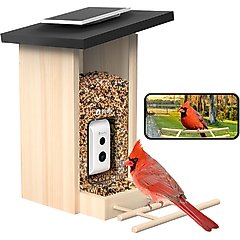 Birdfy Wooden Smart Bird Feeder with Camera Solar Powered, Ebony, 2.8L