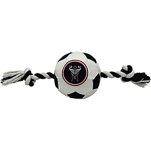 Pets First Inter Miami CF Soccer Ball Squeaky Rope Dog Toy