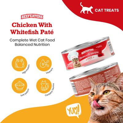 Show full view: Beefeaters Chicken Whitefish Pate Wet Cat Food, 5.5-oz can, case of 24 slide 3 of 8