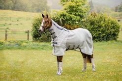 Rambo Protector Plus Horse Fly Sheet, Silver with Navy, White & Beige, 84-in