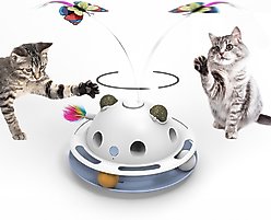 PawsPik Feather Frenzy 4-Function Interactive Cat Toy with Catnip Balls, White