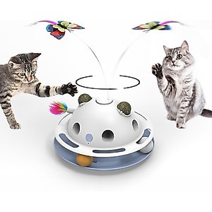 PawsPik Feather Frenzy 4-Function Interactive Cat Toy with Catnip Balls, White