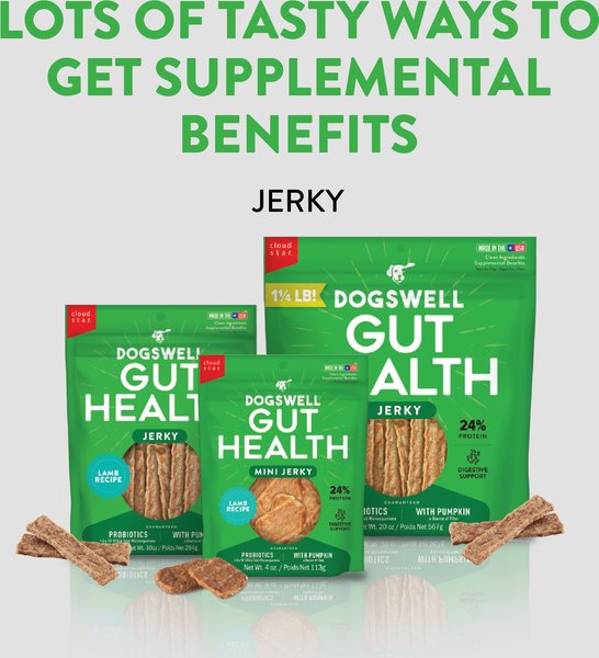 Dogswell Gut Health Mini Jerky Lamb Recipe Grain-Free Dog Treats