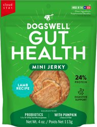 Dogswell Gut Health Mini Jerky Lamb Recipe Grain-Free Dog Treats, 4-oz bag