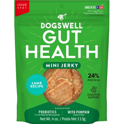 Dogswell Dogswell Gut Health Mini Jerky Lamb Recipe Grain-Free Dog Treats, 4-oz bag