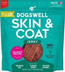 Dogswell Skin & Coat Jerky Salmon Recipe Grain-Free Dog Treats, 18-oz bag