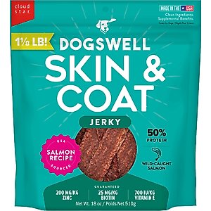 Dogswell Skin & Coat Jerky Salmon Recipe Grain-Free Dog Treats, 18-oz bag