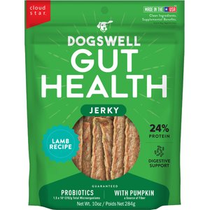 Dogswell Gut Health Jerky Lamb Recipe Grain-Free Dog Treats, 10-oz bag