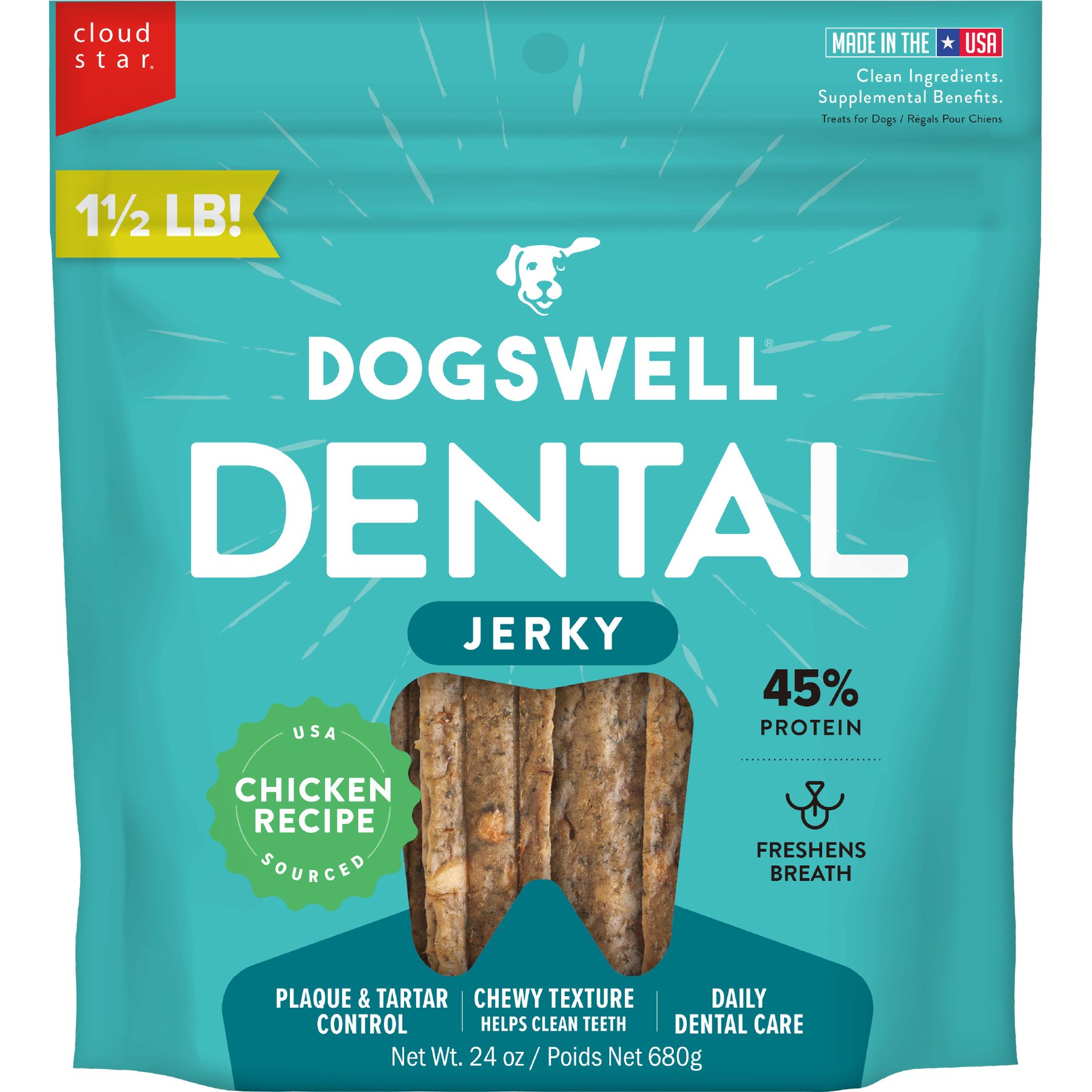 Dogswell Dental Jerky Chicken Recipe Grain-Free Dog Treats, 24-oz bag