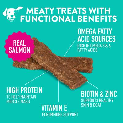 Show full view: Dogswell Skin & Coat Jerky Salmon Recipe Grain-Free Dog Treats, 10-oz bag slide 5 of 11